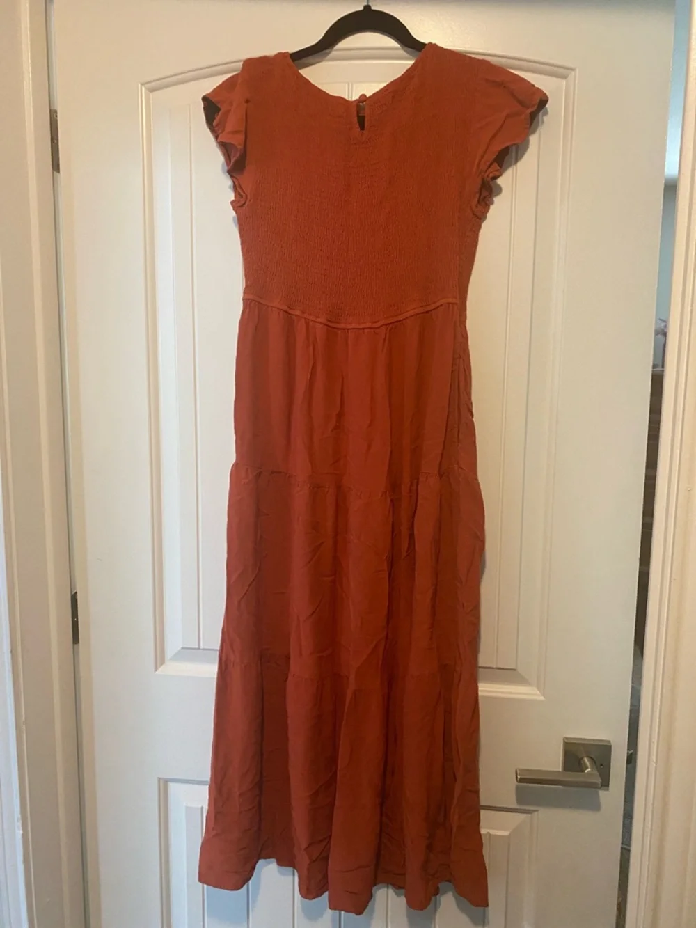 Rust Tiered Maxi Dress with Smocked Bodice - Picture 2 of 3